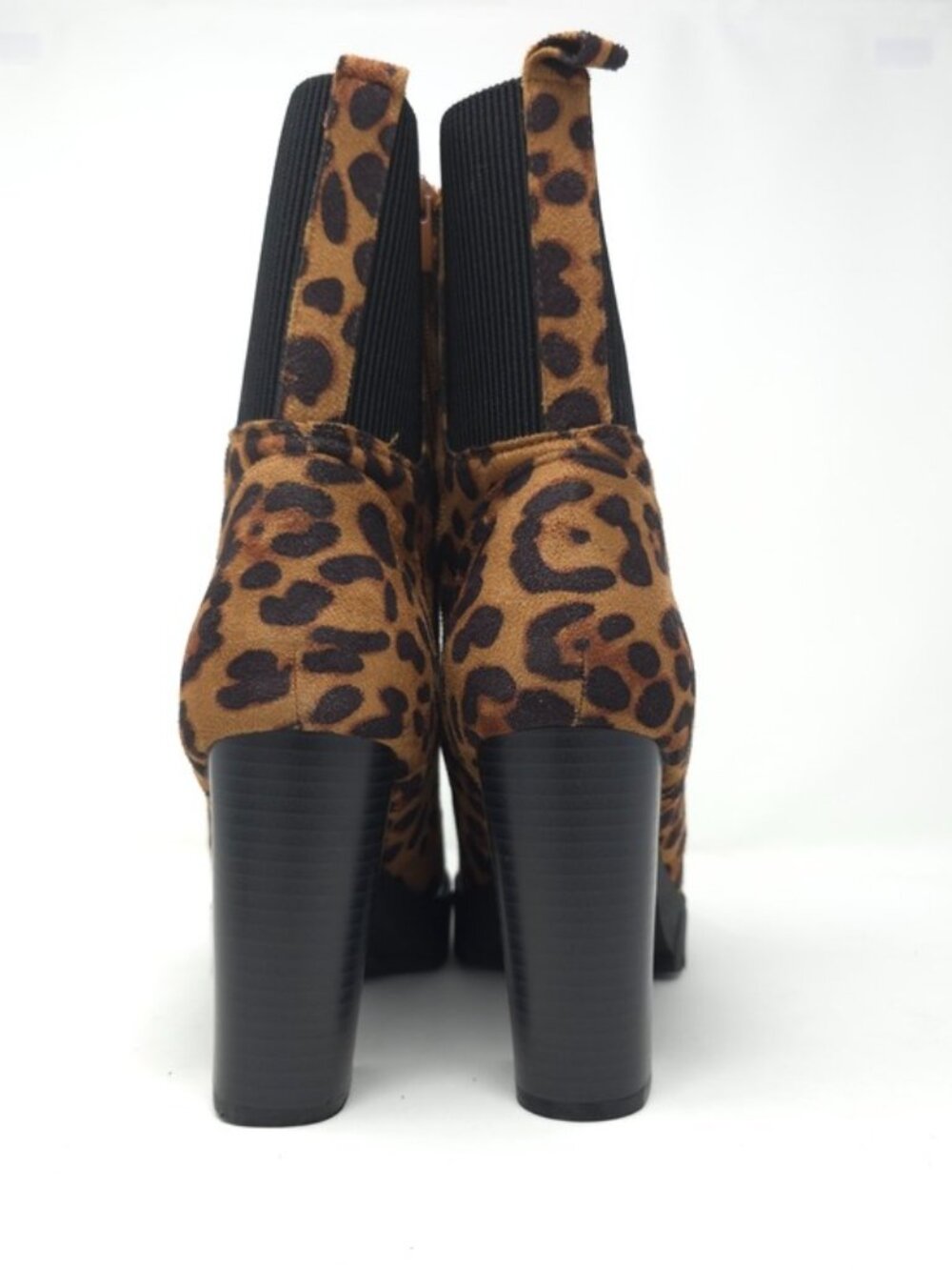 Leopard Print Chunky Heel Ankle Boots Faux Suede Lace Up Platform Zipper Trendy - Picture 6 of 12